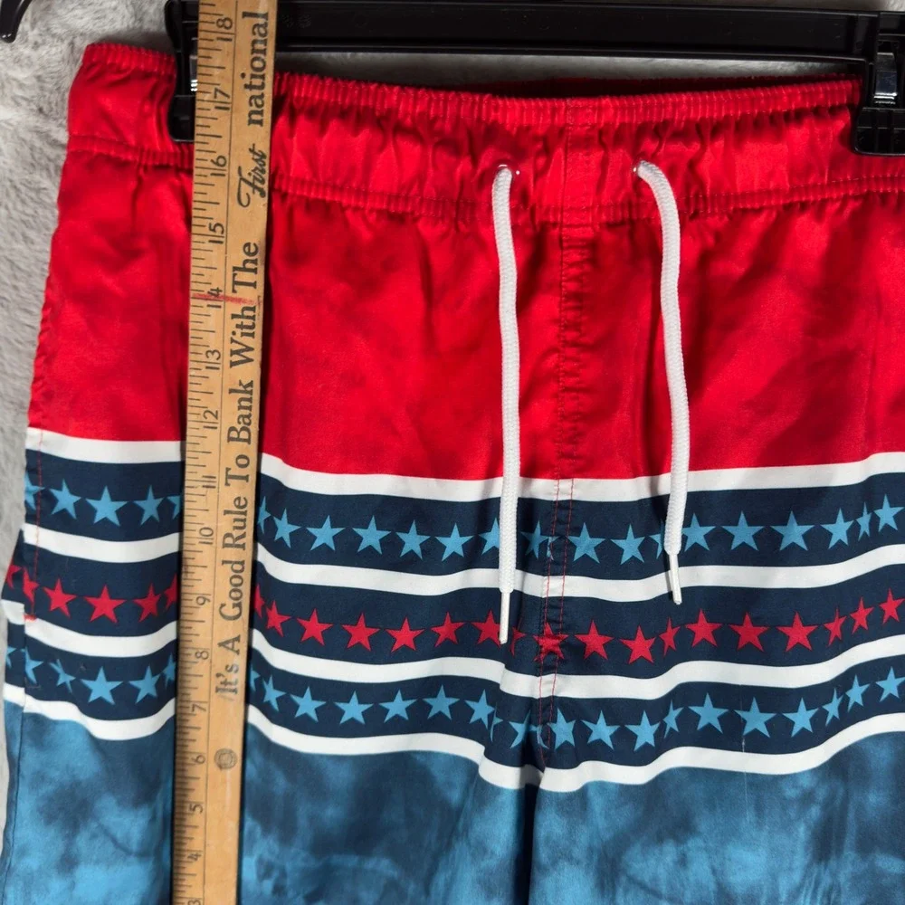 George Men Red Blue Star Tie Dye Swim Trunks‎ Size M 32 34 Drawstring